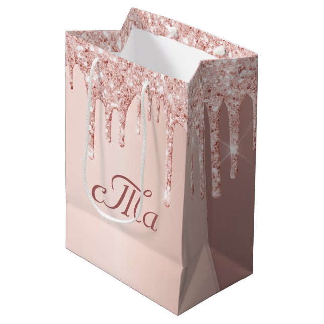 Sac Cadeau Moyen Mariage pailleté or rose pailleté rose scintillant (Devant Angle)