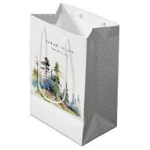 Sac Cadeau Moyen Mariage paysager Chic Watercolor Pine Forest