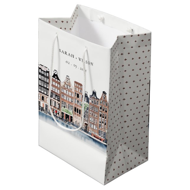 Sac Cadeau Moyen Mariage paysager du canal néerlandais d'Amsterdam (Devant Angle)