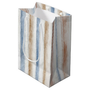 Sac Cadeau Moyen Mariage Rayures Bleu Crème Beige Jolies