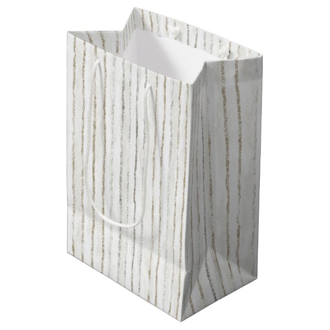 Sac Cadeau Moyen Mariage Rayures Grises Blanches (Devant Angle)
