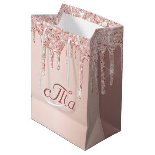 Sac Cadeau Moyen Mariage rose or pailleté rose scintillement monogr