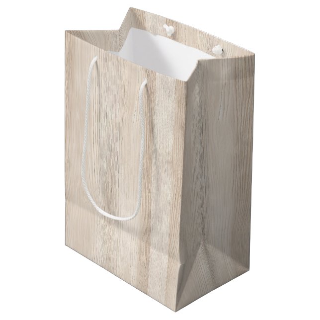 Sac Cadeau Moyen Mariage Rustique Faux Crème Blanc Bois (Devant Angle)