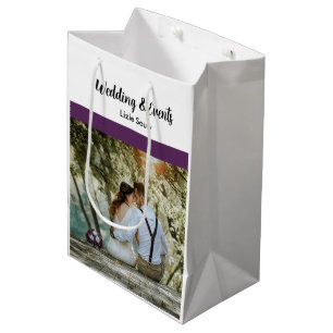 Sac Cadeau Moyen Mariage violet et blanc