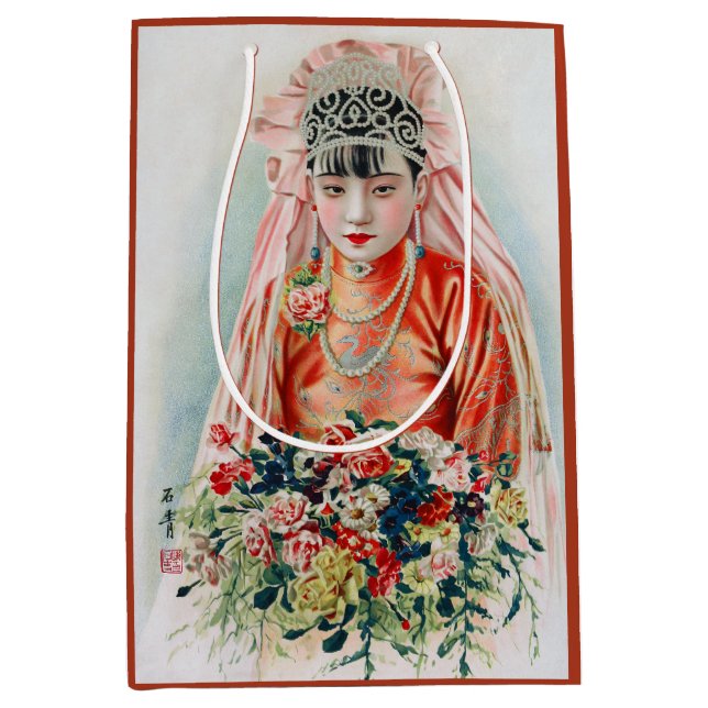 Sac Cadeau Moyen Mariée en rouge lors d'un mariage chinois à Shangh (Devant)