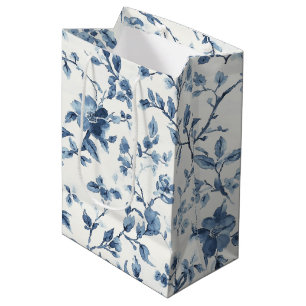 Sac Cadeau Moyen Mariée Fleurie Bleue et Blanche