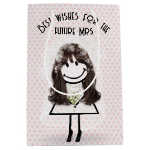 Sac Cadeau Moyen Mariée Stick Figure Fille Sur Cœurs