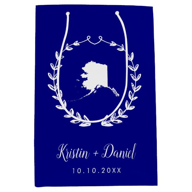 Sac Cadeau Moyen Marine Blue Alaska Carte Mariage Bienvenue Swag (Devant)