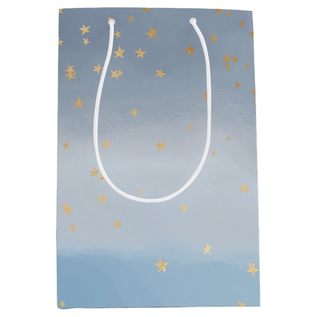 Sac Cadeau Moyen Marine Blue Gold Stars Sky Aquarelle (Devant)