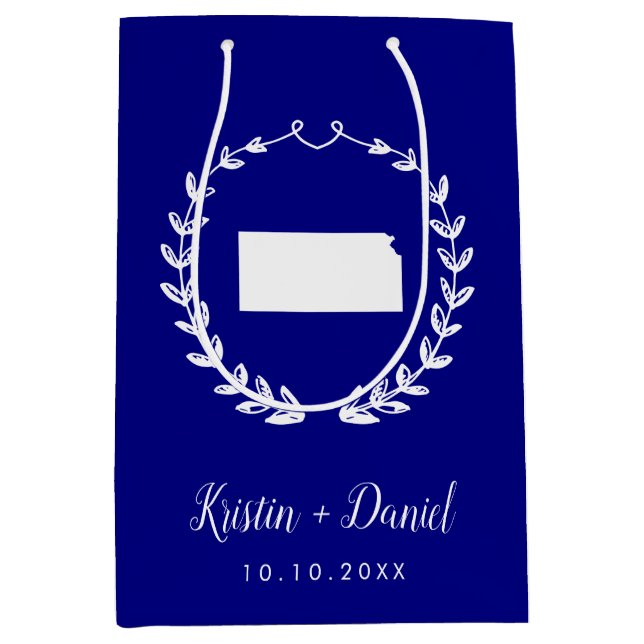 Sac Cadeau Moyen Marine Blue Kansas Carte Mariage Welcome Swag (Devant)