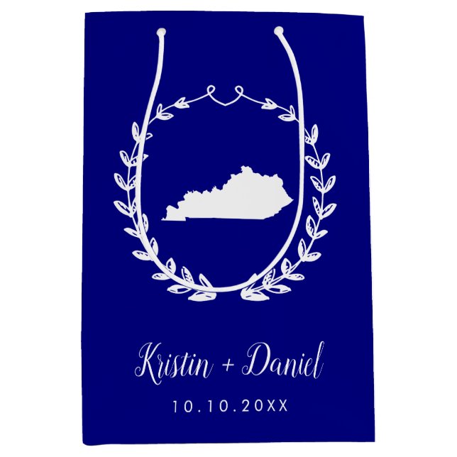 Sac Cadeau Moyen Marine Blue Kentucky Map Mariage Welcome Swag (Devant)