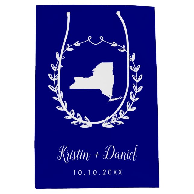 Sac Cadeau Moyen Marine Blue New York Carte Mariage Bienvenue Swag (Devant)