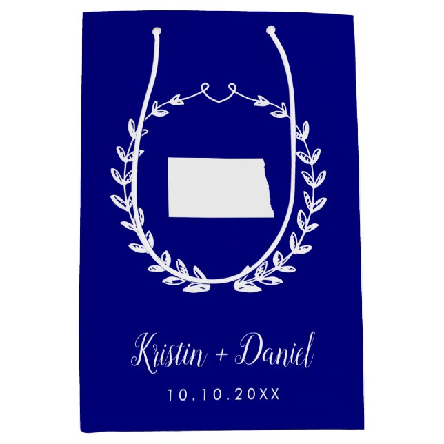 Sac Cadeau Moyen Marine Blue North Dakota Carte Mariage Bienvenue S (Devant)