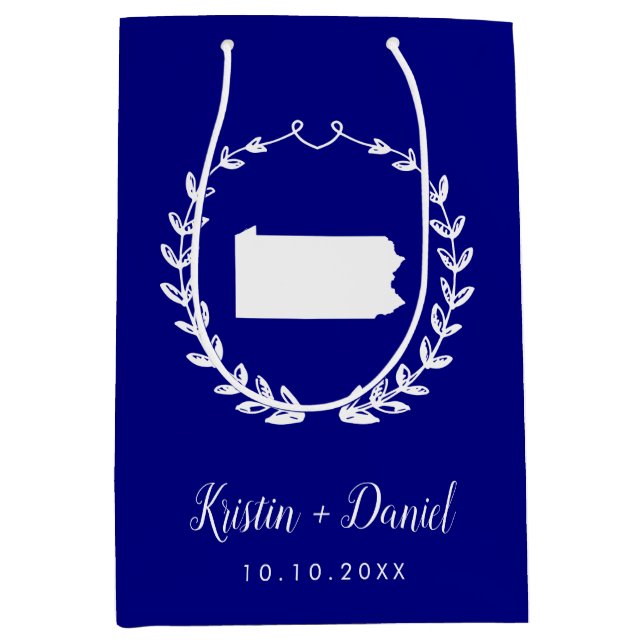Sac Cadeau Moyen Marine Blue Pennsylvanie Carte Mariage Welcome Swa (Devant)