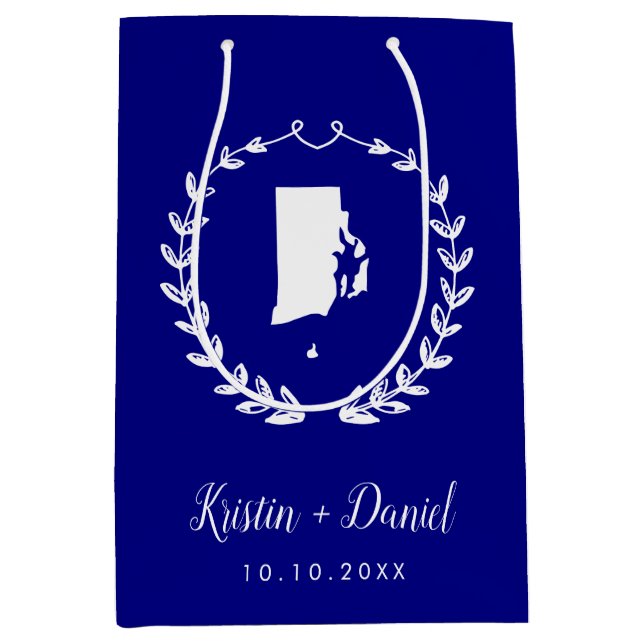 Sac Cadeau Moyen Marine Blue Rhode Island Carte Mariage Bienvenue S (Devant)