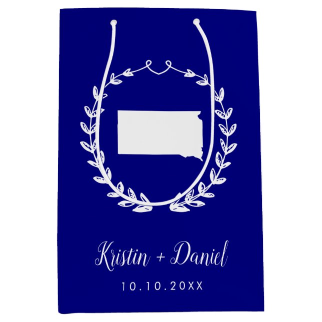 Sac Cadeau Moyen Marine Blue South Dakota Carte Mariage Bienvenue S (Devant)