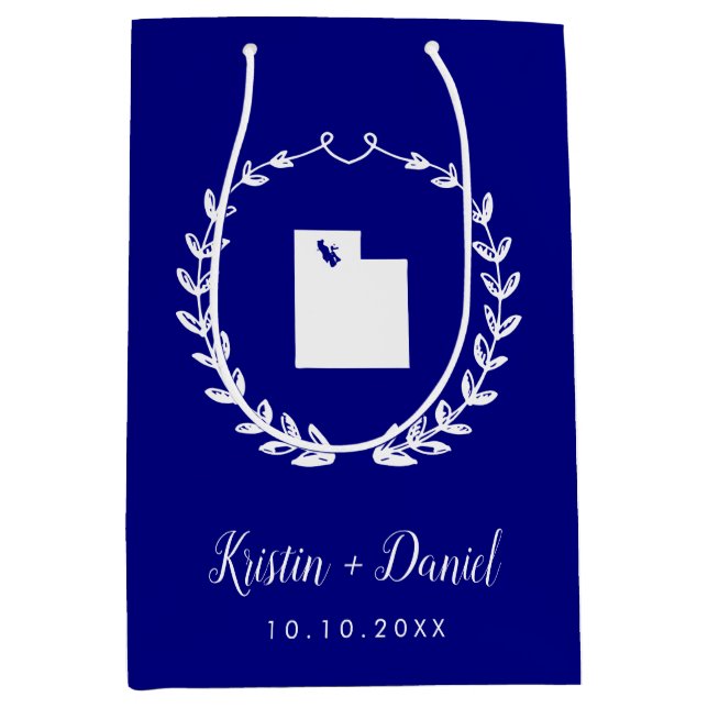 Sac Cadeau Moyen Marine Blue Utah Carte Mariage Bienvenue Swag (Devant)