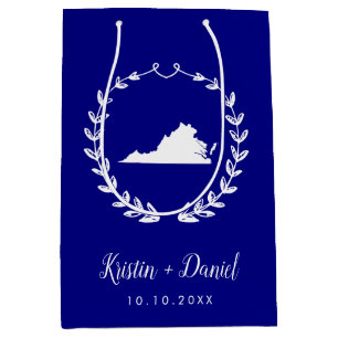 Sac Cadeau Moyen Marine Blue Virginia Carte Mariage Welcome Swag