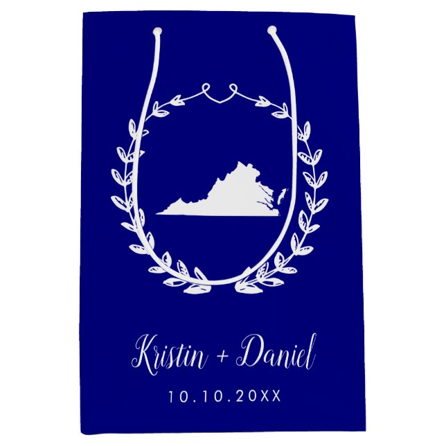 Sac Cadeau Moyen Marine Blue Virginia Carte Mariage Welcome Swag (Devant)