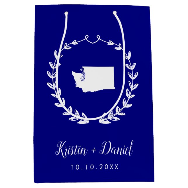 Sac Cadeau Moyen Marine Blue Washington Carte Mariage Bienvenue Swa (Devant)