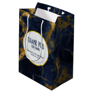Sac Cadeau Moyen Marine Marbre bleu et or Marbre moderne Merci d'an