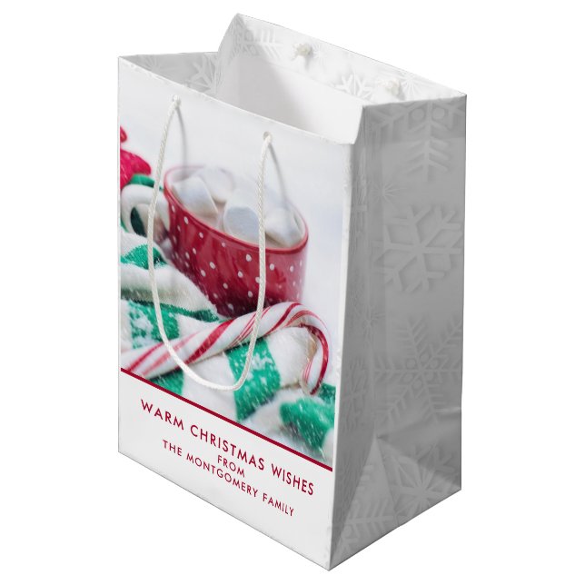 Sac Cadeau Moyen Marshmallows au cacao chaud & Noël Sucre de canne (Devant Angle)