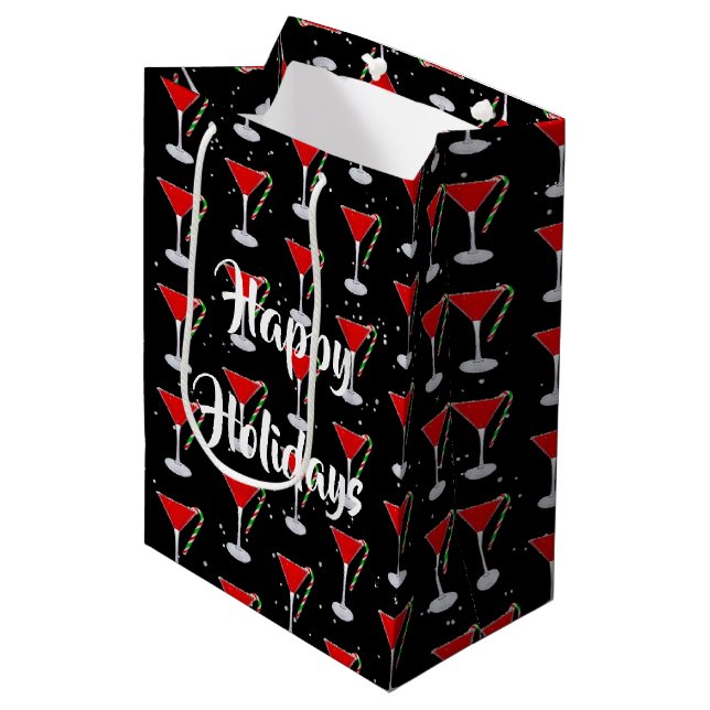Sac Cadeau Moyen Martini canne de bonbon Joyeuses Fêtes  (Devant Angle)