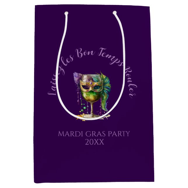 Sac Cadeau Moyen Masque de Mardi Gras Violet  (Devant)
