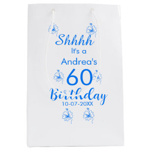 Sac Cadeau Moyen Mauve blanche bleu shhh nom floral 60e anniversair