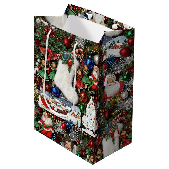 Sac Cadeau Moyen Maximalist Retro Christmas Collage (Devant Angle)