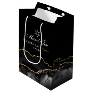 Sac Cadeau Moyen Mazel Tov Black Gold Personnalisé Bar Mitzvah