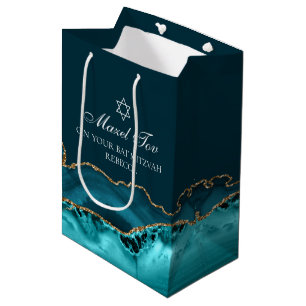 Sac Cadeau Moyen Mazel Tov Chic Turquoise Gold Bat mitzvah personna