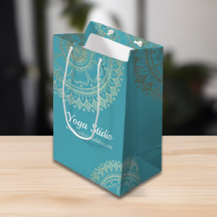 Sac Cadeau Moyen Méditation Yoga Instructeur Vert Bleu Or Mandala