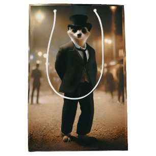 Sac Cadeau Moyen Meerkat Habillé Pour Un Événement De Cravate Noire