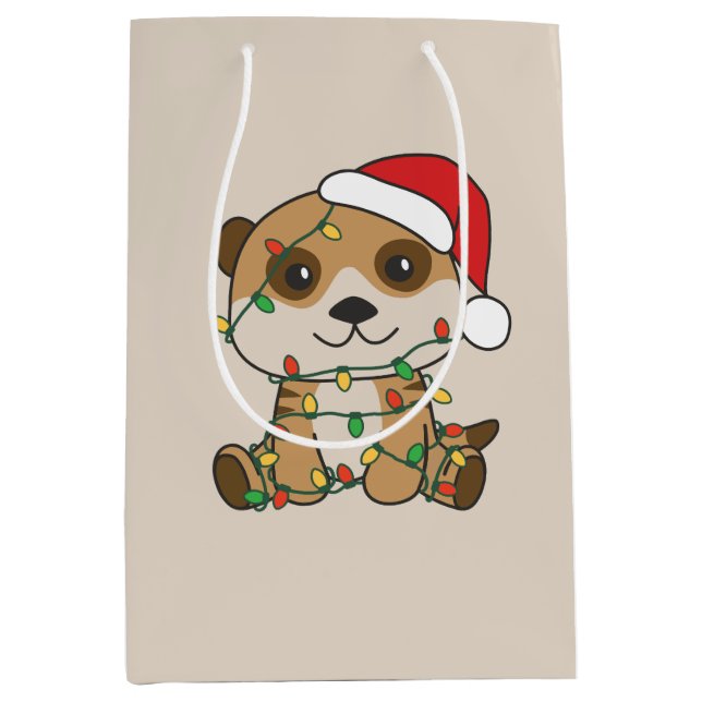 Sac Cadeau Moyen Meerkat Noël Animaux d'hiver Vacances Meerkats (Devant)