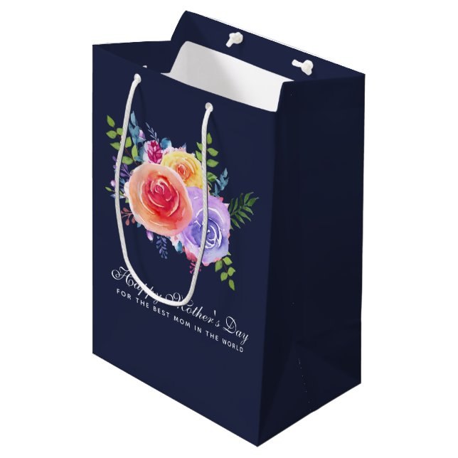 Sac Cadeau Moyen Meilleure maman dans le monde Roses de la fête des (Devant Angle)