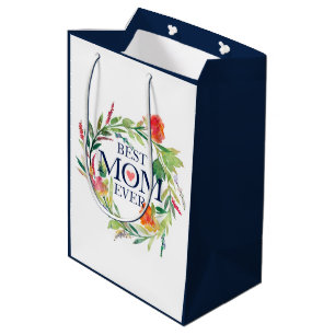 Sac Cadeau Moyen Meilleure Maman Fleurs jamais Design Bouquet