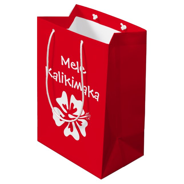 Sac Cadeau Moyen Mele kalikimaka fleur de Noël tropicale personnali (Dos Angle)