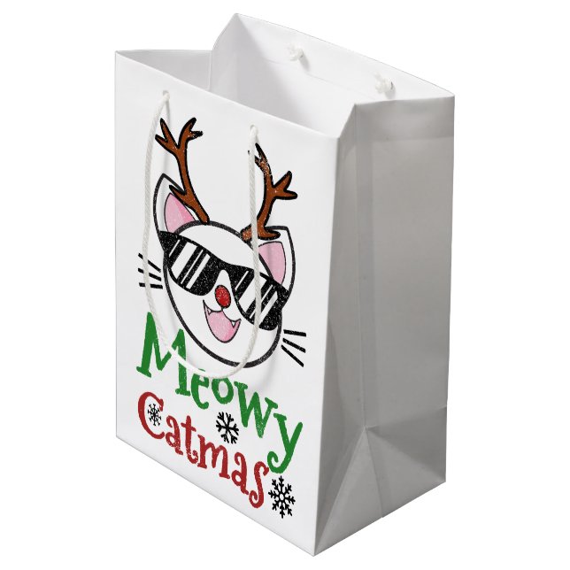 Sac Cadeau Moyen Meowa Catmas Noël Kitty Chat Rouge Nez Reindeer (Dos Angle)