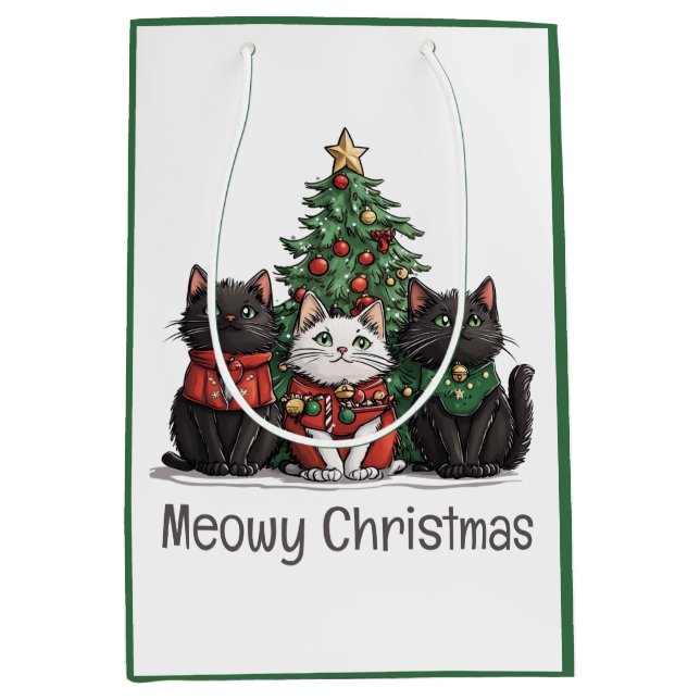 Sac Cadeau Moyen Meowy Christmas Cats Holiday Tree (Devant)