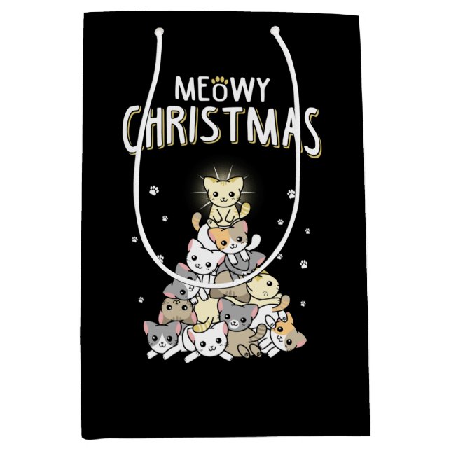 Sac Cadeau Moyen Meowy Christmas Classic Merry Christmas (Devant)