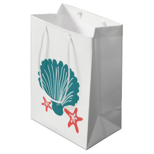 Sac Cadeau Moyen Mer turquoise et orange Shell et poissons d'étoil