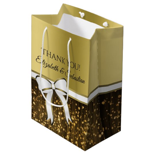 Sac Cadeau Moyen Merci Blanc De Mariage De Ruban Dor élégant
