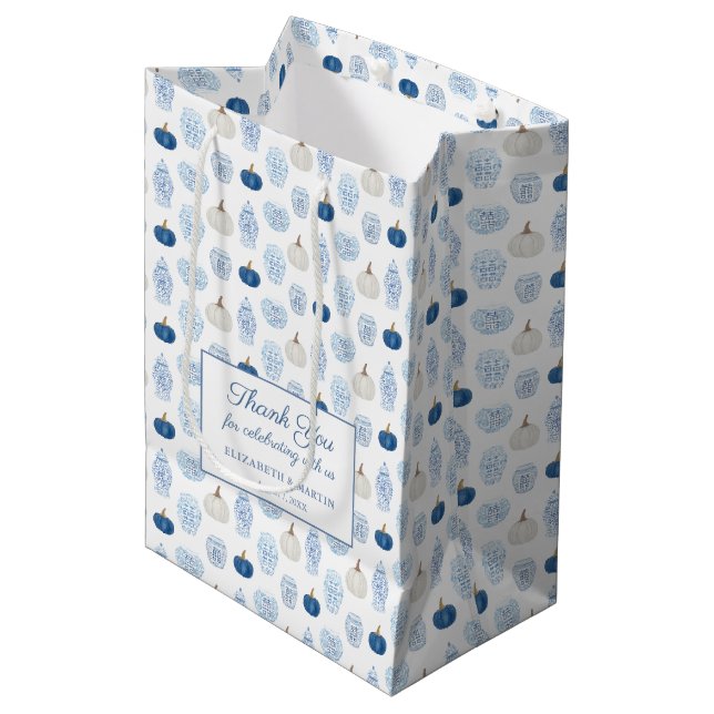 Sac Cadeau Moyen Merci Citrouille Smart Blue Et White Chinoiserie (Devant Angle)