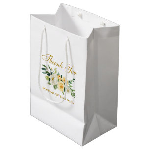 Sac Cadeau Moyen Merci élégant d'or floral jaune d'aquarelle