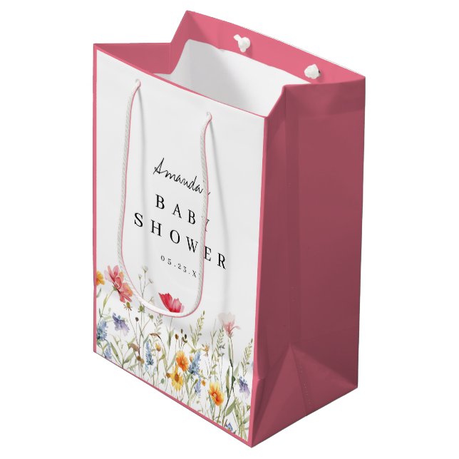 Sac Cadeau Moyen Merci fleur sauvage Baby shower (Devant Angle)