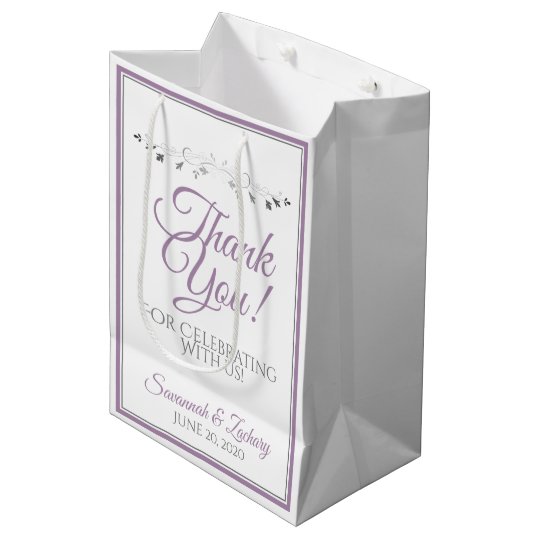 Sac Cadeau Moyen Merci Pourpre Et Gris De Lavande De Mariage
