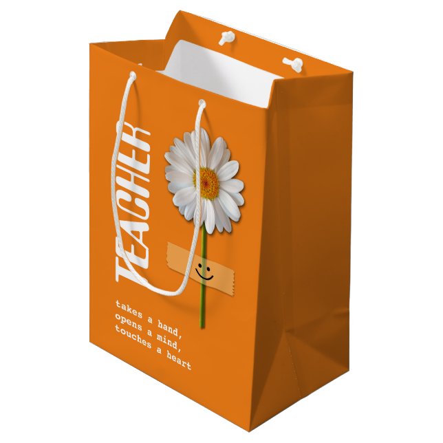Sac Cadeau Moyen Merci, professeur. Nom personnalisé de la margueri (Devant Angle)