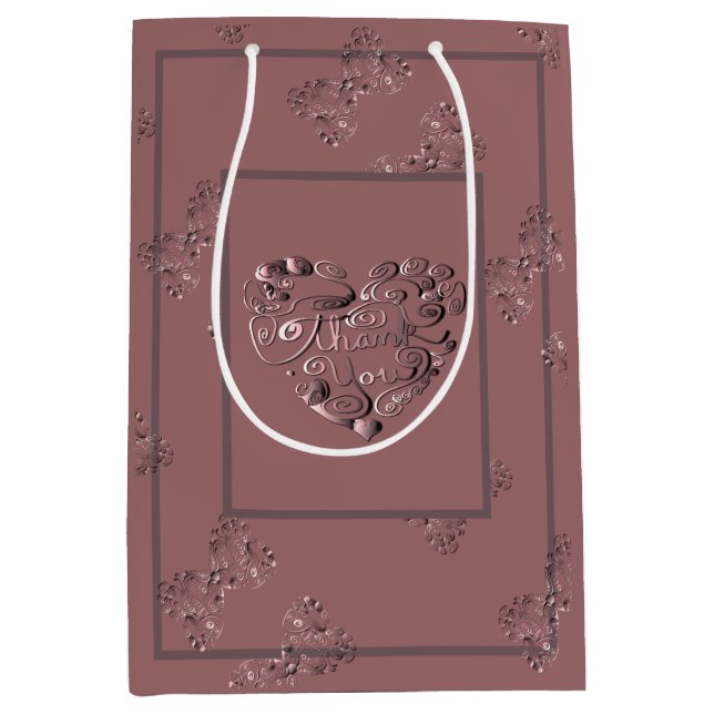 Sac Cadeau Moyen "Merci" Rose Poussiéreuse (Devant)