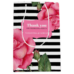 Sac Cadeau Moyen Merci Rose Rose Aquarelle Noir Blancs